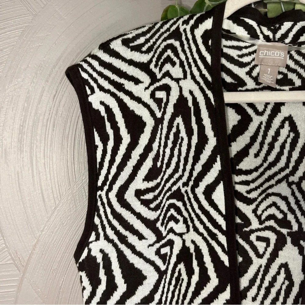 Chico's‎ Brown and Creme Zebra Pattern Cardigan